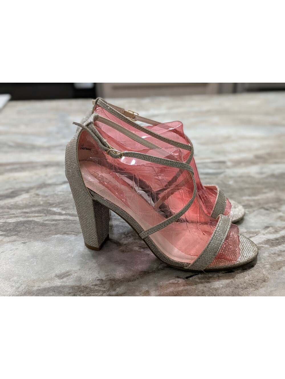 Davids Bridal Strappy Heels Frenzy 8.5 Silver Glitter GUC